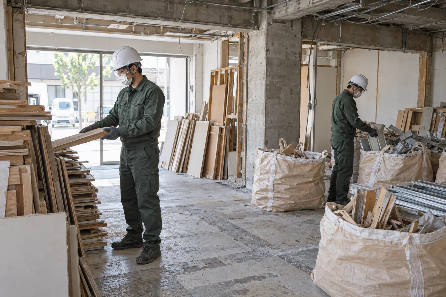 内装解体で廃材を分別する作業のイメージ
